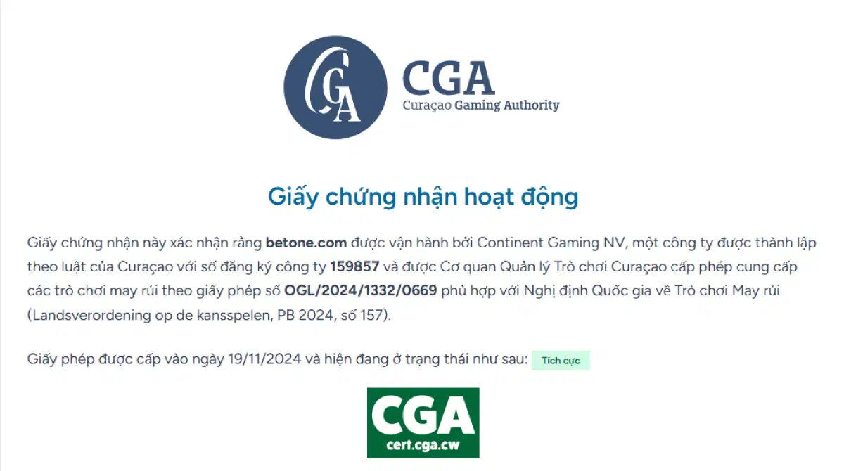 Hồ sơ hoặc chứng nhận giấy phép CHEXX trên cổng Curaçao