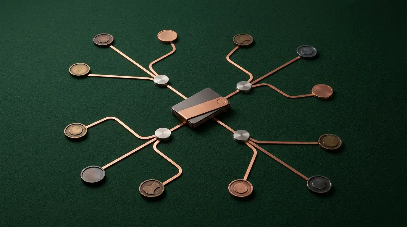 Minh họa mạng thanh toán crypto với nhiều tuyến kết nối